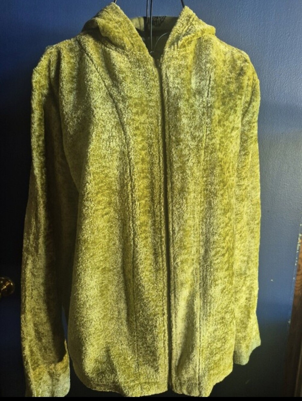 Crushed Velvet Hooded Zip-Up Jacket - Lime Green